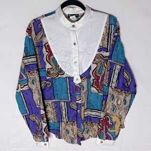 Vintage Roughrider Mandarin Collar Western Multicolour Button Up Rodeo Shirt L